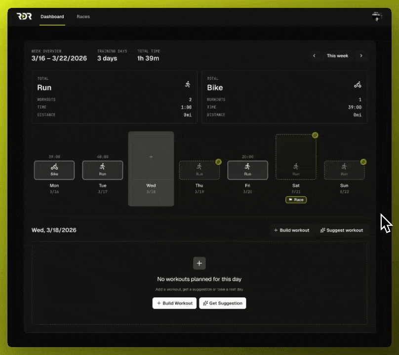 Creating a workout in RaceDayReady